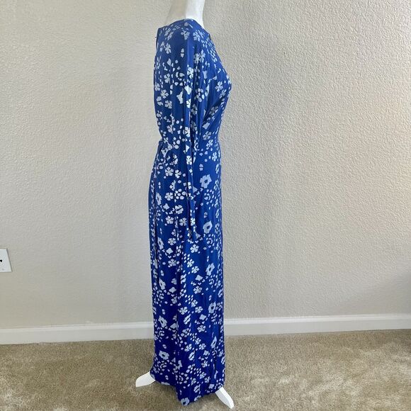 Batik Keris Dress Sz Medium Kaftan Royal Blue Floral Print Tie Waist Wax Process - Picture 6 of 15
